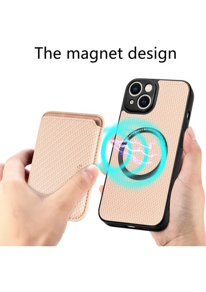 Iphone 15 Deri+Pc+Tpu Kapağı Için Karbon Fiber Telefon Kasası Çıkarılabilir Manyetik Kart Tutucu-Khaki (Yurt Dışından)