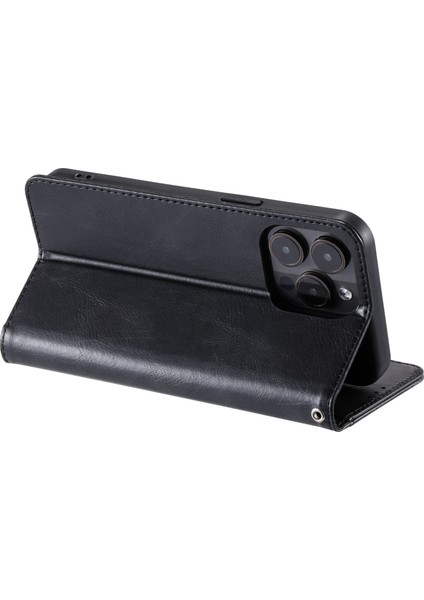 Iphone 14 Pro Case Cüzdan Stand Deri Telefon Koruyucu Kapak Bir Kayış-Siyah (Yurt Dışından)