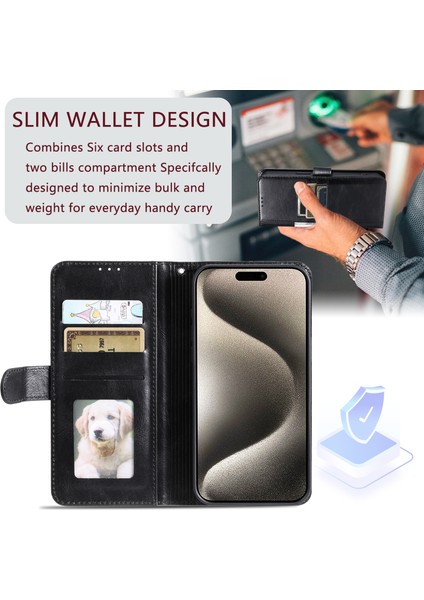 Iphone 14 Pro Case Cüzdan Stand Deri Telefon Koruyucu Kapak Bir Kayış-Siyah (Yurt Dışından)
