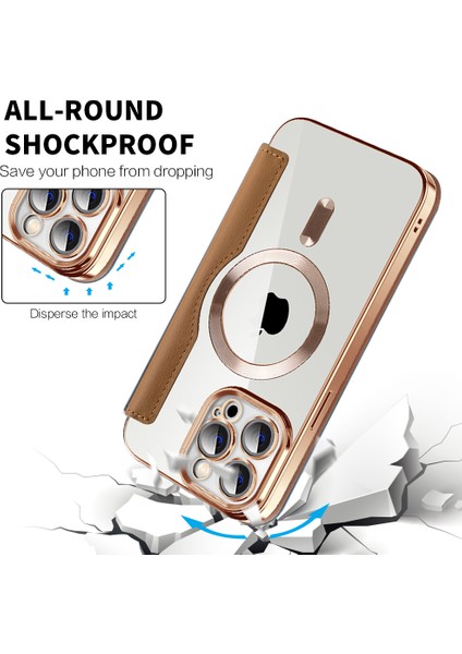 Iphone 11 Pro Max Rfıd Için Lens Filmli Rhombus Deri Kart Tutucu ile Anti-Güz Kapağı Magsafe-Blackish Green ile Uyumlu (Yurt Dışından)
