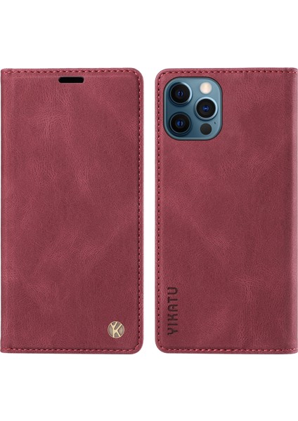 Iphone 12 Pro Max Için Max 6.7 Inç Deri Cüzdan Stand Telefon Kapağı Cilt-Touch Şok Geçirmez Case-Wine Kırmızı (Yurt Dışından)