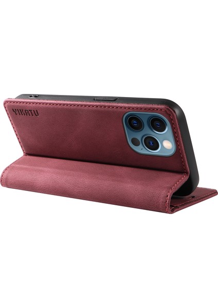 Iphone 12 Pro Max Için Max 6.7 Inç Deri Cüzdan Stand Telefon Kapağı Cilt-Touch Şok Geçirmez Case-Wine Kırmızı (Yurt Dışından) fiyatları