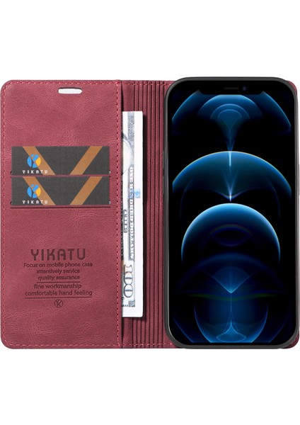 Iphone 12 Pro Max Için Max 6.7 Inç Deri Cüzdan Stand Telefon Kapağı Cilt-Touch Şok Geçirmez Case-Wine Kırmızı (Yurt Dışından) fırsatları