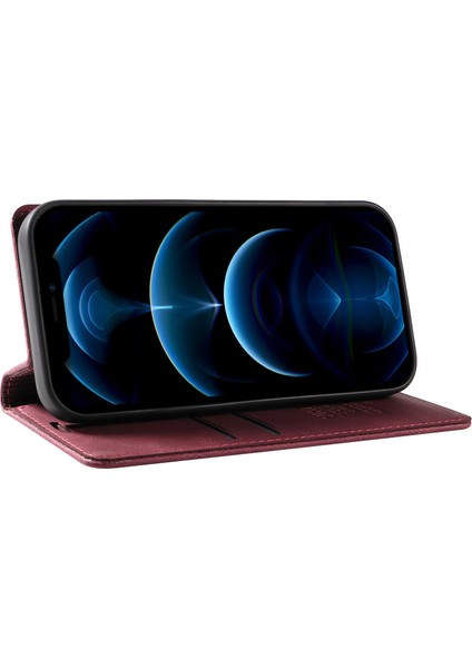 Iphone 12 Pro Max Için Max 6.7 Inç Deri Cüzdan Stand Telefon Kapağı Cilt-Touch Şok Geçirmez Case-Wine Kırmızı (Yurt Dışından) indirimleri