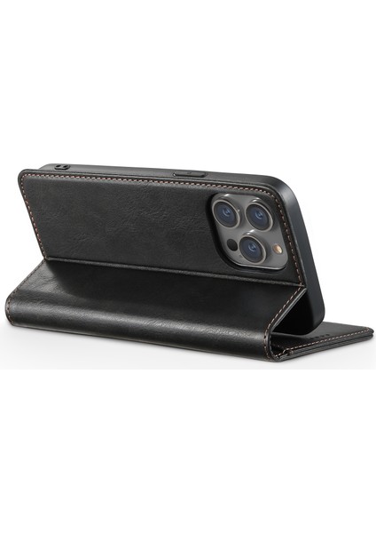 Iphone 15 Pro Telefon Cüzdan Kılıfı Magnetic Waxy Doku Pu Derisi+Tpu Cover-Black (Yurt Dışından) modelleri