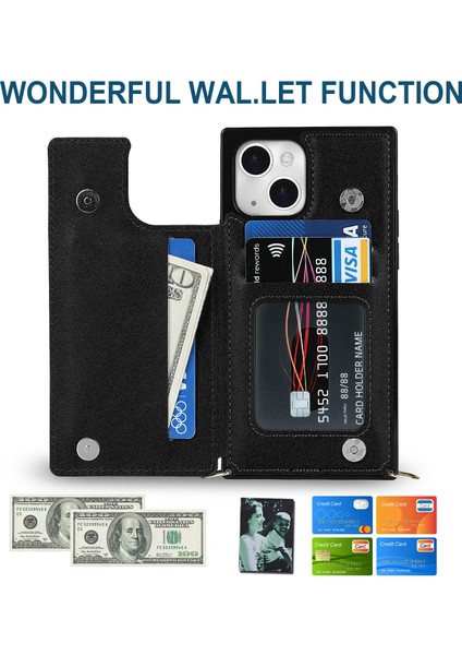 Iphone 15 Plus Manyetik Buttons Için Kickstand Telefon Kasası Rfıd Engelleme Kart Tutucu Kapak Uzun Kayış-Siyah (Yurt Dışından) modelleri