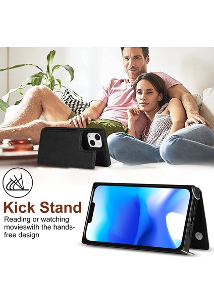 Iphone 15 Plus Manyetik Buttons Için Kickstand Telefon Kasası Rfıd Engelleme Kart Tutucu Kapak Uzun Kayış-Siyah (Yurt Dışından) indirimleri
