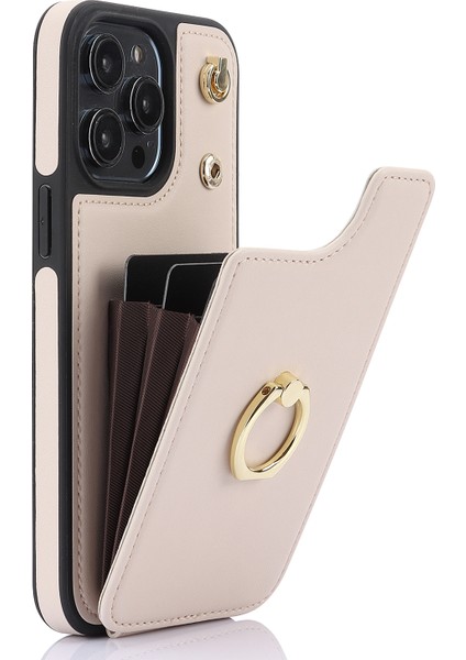 Iphone 13 Pro 6.1 Inç Kabuk Crossbody Card Tutucu Kickstand Telefon Kapak-Apricot Için Tpu+Pu Deri Kılıf (Yurt Dışından)