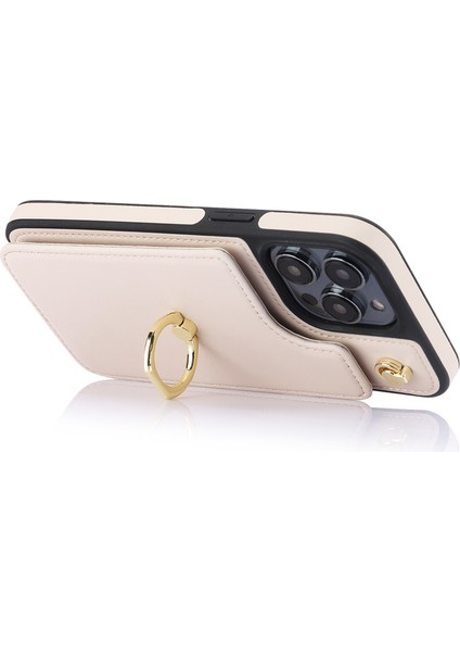 Iphone 13 Pro 6.1 Inç Kabuk Crossbody Card Tutucu Kickstand Telefon Kapak-Apricot Için Tpu+Pu Deri Kılıf (Yurt Dışından)
