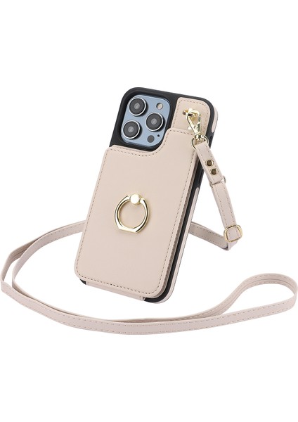 Iphone 13 Pro 6.1 Inç Kabuk Crossbody Card Tutucu Kickstand Telefon Kapak-Apricot Için Tpu+Pu Deri Kılıf (Yurt Dışından)
