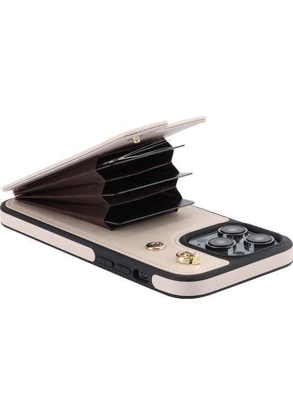 Iphone 13 Pro 6.1 Inç Kabuk Crossbody Card Tutucu Kickstand Telefon Kapak-Apricot Için Tpu+Pu Deri Kılıf (Yurt Dışından)