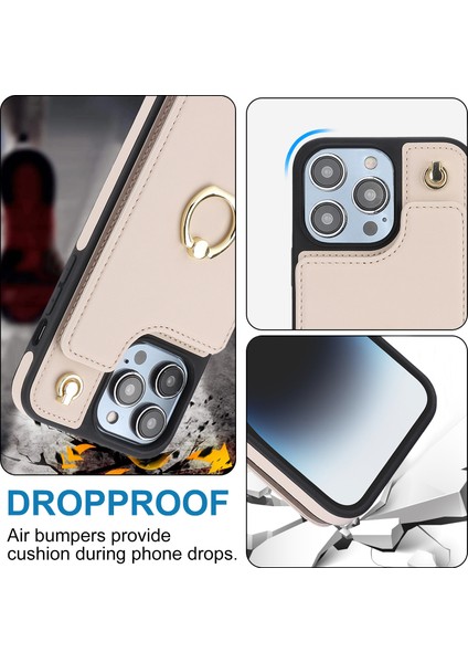Iphone 13 Pro 6.1 Inç Kabuk Crossbody Card Tutucu Kickstand Telefon Kapak-Apricot Için Tpu+Pu Deri Kılıf (Yurt Dışından)