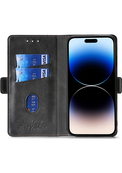Iphone 15 Pro Çift Renkli Flip Pu Deri Kasa Standı Cüzdan Koruyucu Telefon Kapağı-Siyah+Gri (Yurt Dışından)