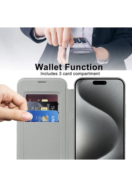 Iphone 15 Pro Max Card Tutucu Için Telefon Kılıfı Rfıd Engelleme Elektrapılaşma Deri Kapağı Magsafe-Silver ile Uyumlu (Yurt Dışından)