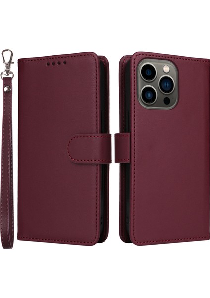 Iphone 13 Pro Case Çıkarılabilir 2'si Deri Kapak Anti-Güz Anti-Cüzdan Kabuk-Kırmızı (Yurt Dışından)