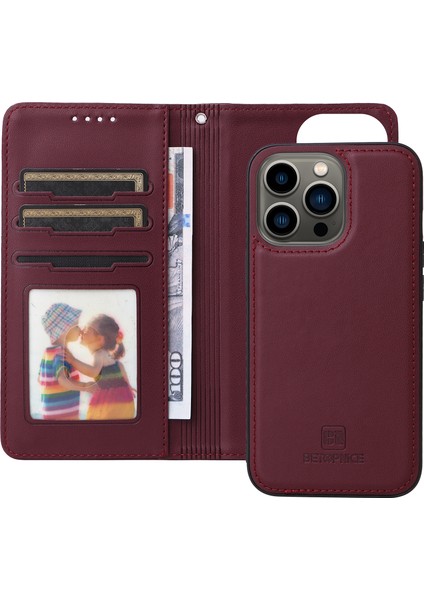 Iphone 13 Pro Case Çıkarılabilir 2'si Deri Kapak Anti-Güz Anti-Cüzdan Kabuk-Kırmızı (Yurt Dışından)