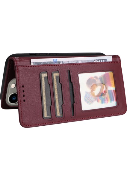 Iphone 13 Pro Case Çıkarılabilir 2'si Deri Kapak Anti-Güz Anti-Cüzdan Kabuk-Kırmızı (Yurt Dışından)