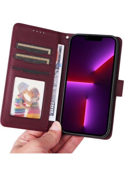 Iphone 13 Pro Case Çıkarılabilir 2'si Deri Kapak Anti-Güz Anti-Cüzdan Kabuk-Kırmızı (Yurt Dışından)