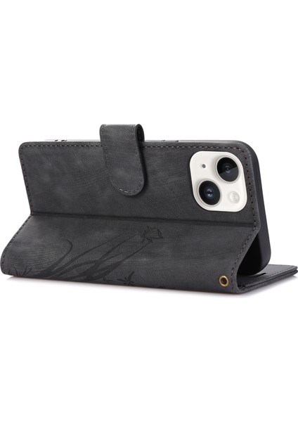 iPhone 14 Plus Içincüzdan Deri Kapağı Artı Telefon Kasası Orkide Kelebek Desen-Siyah (Yurt Dışından) fiyatları