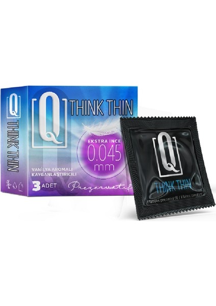 Q Think Thin 3'lü Ekstra Ince Vanilya Aromalı Prezervatif