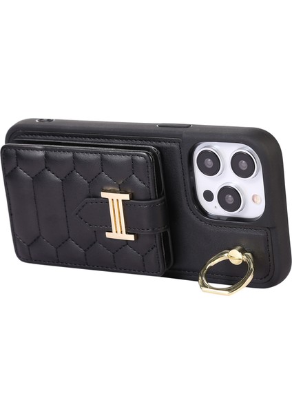 iPhone 15 Plus Için Cep Telefonu Kabuğu Plus Ring Tutucu Kickstand Pu Deri+Tpu Kart Tutucu Black ile Telefon Kılıfı (Yurt Dışından)