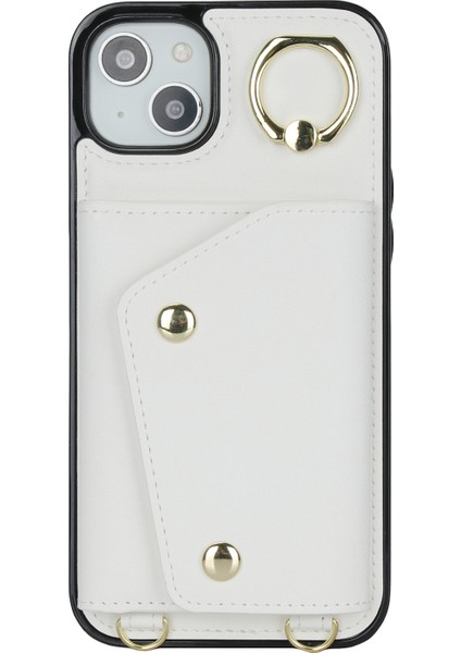 Iphone 15 Fermuar Cüzdanı Için Telefon Kılıfı Pu Deri+Tpu Yüzük Kickstand Sırt Kapak 2 Kayış-Beyaz (Yurt Dışından)