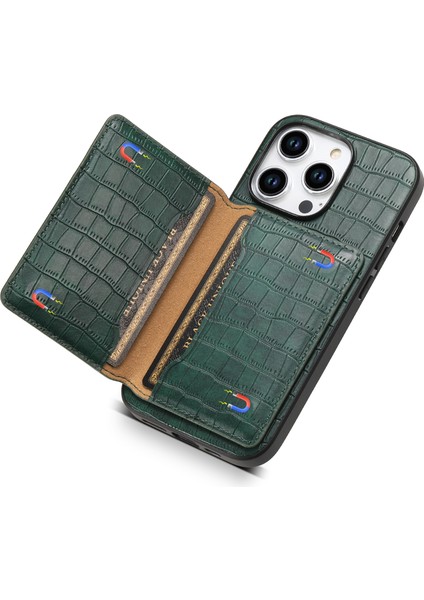 Iphone 15 Pro Timsu Doku Kılıfı Back Card Yuvaları Kickstand Telefon Kapak Yeşili (Yurt Dışından)