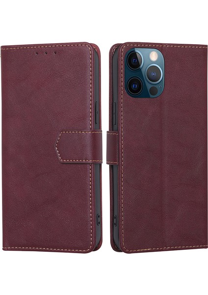 Iphone 15 Pro Magnetic Toka Folio Flip Pu Deri Cüzdan Cüzdan Cep Telefonu Katlanabilir Stand Kapak-Kırmızı (Yurt Dışından)