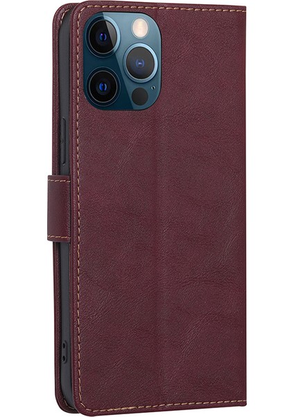 Iphone 15 Pro Magnetic Toka Folio Flip Pu Deri Cüzdan Cüzdan Cep Telefonu Katlanabilir Stand Kapak-Kırmızı (Yurt Dışından)