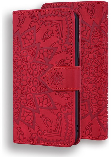 Iphone 15 Plus Çizgiye Karşı Çizelge Ançası Telefon Kapağı Buzağı Doku Standı Baskılı Çiçek Cüzdan Deri Kılıf Kırmızısı (Yurt Dışından)