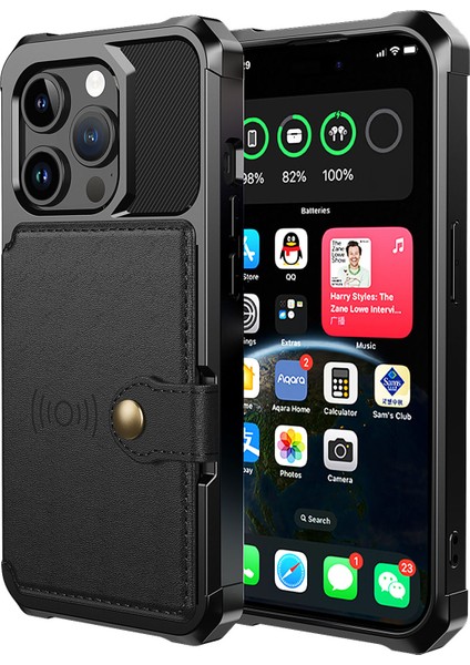 Iphone 15 Pro Max Kart Tutucu Için Cüzdan Telefon Kılıfı Pu Deri+Tpu Kapak Desteği Manyetik Araba Montaj Black (Yurt Dışından)