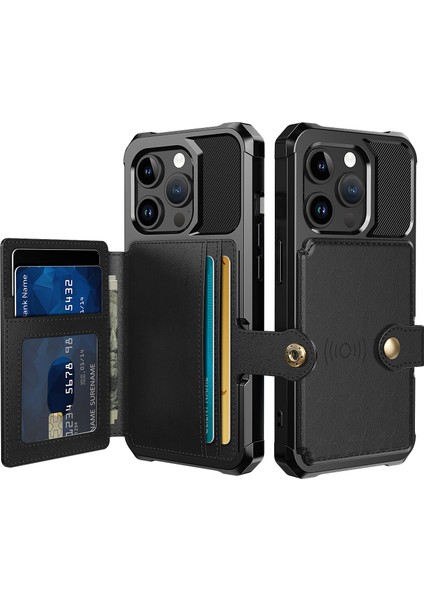 Iphone 15 Pro Max Kart Tutucu Için Cüzdan Telefon Kılıfı Pu Deri+Tpu Kapak Desteği Manyetik Araba Montaj Black (Yurt Dışından)