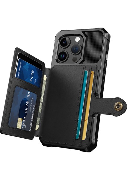 Iphone 15 Pro Max Kart Tutucu Için Cüzdan Telefon Kılıfı Pu Deri+Tpu Kapak Desteği Manyetik Araba Montaj Black (Yurt Dışından)