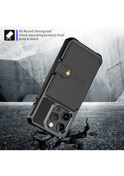 Iphone 15 Pro Max Kart Tutucu Için Cüzdan Telefon Kılıfı Pu Deri+Tpu Kapak Desteği Manyetik Araba Montaj Black (Yurt Dışından)