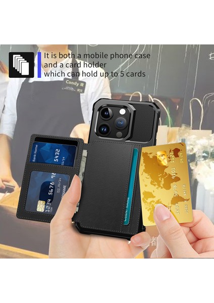 Iphone 15 Pro Max Kart Tutucu Için Cüzdan Telefon Kılıfı Pu Deri+Tpu Kapak Desteği Manyetik Araba Montaj Black (Yurt Dışından)