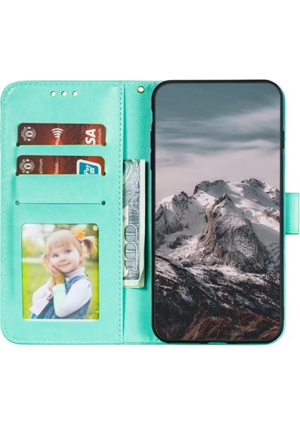 Iphone 15 Pro Mandala Için Çiçek Kılıfı Pu Deri Stand Cüzdan Telefon Kapak Yeşil (Yurt Dışından)