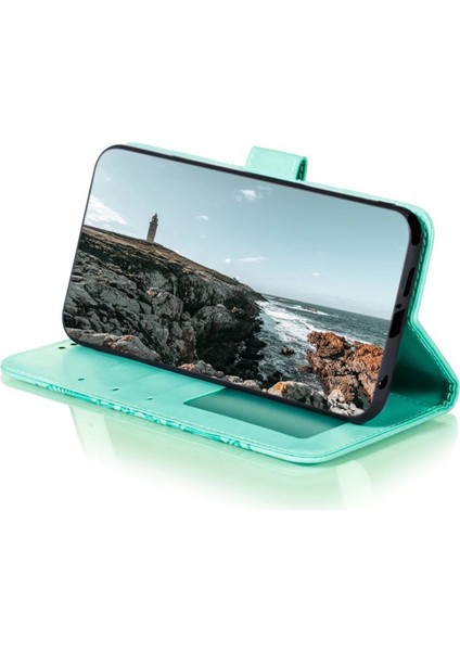 Iphone 15 Pro Mandala Için Çiçek Kılıfı Pu Deri Stand Cüzdan Telefon Kapak Yeşil (Yurt Dışından)