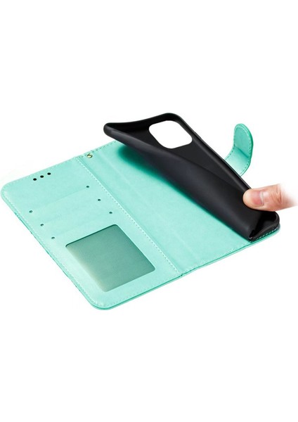 Iphone 15 Pro Mandala Için Çiçek Kılıfı Pu Deri Stand Cüzdan Telefon Kapak Yeşil (Yurt Dışından)