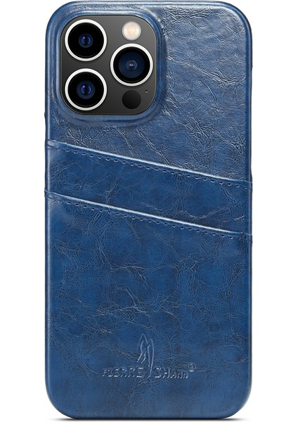 Iphone 15 Pro Case Waxy Pu Deri+Pc Kart Tutucu Telefon Kapak-Mavisi (Yurt Dışından)