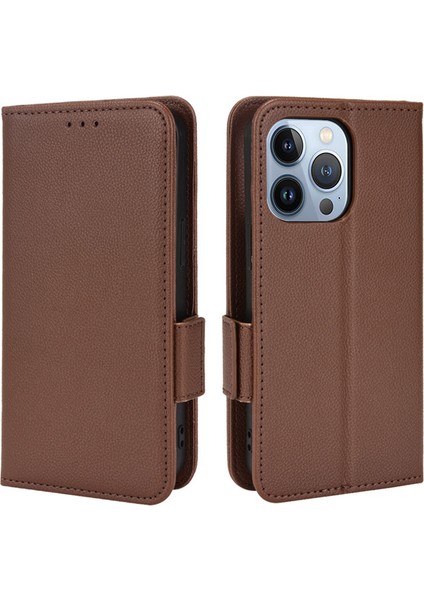 Iphone 15 Pro Max Pu Deri Telefon Kılıfı Litchi Doku Standı Cüzdan Telefon Kapak-Kahverengi (Yurt Dışından)