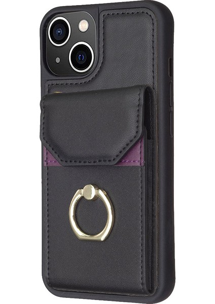 Iphone 15 Plus Kart Tutucu Pu Deri+Tpu Telefon Kılıf Yüzüğü Kickstand Cep Telefonu Koruyucu Kapak Black (Yurt Dışından)