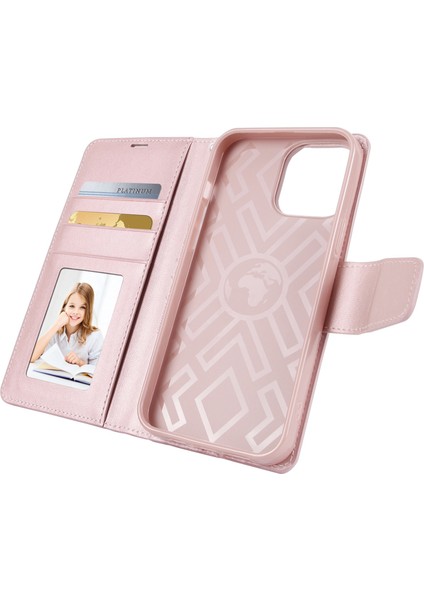 Hanman Mill Serisi Için iPhone 15 Pro Max Slim-Fit Pu Deri Kabuk Stand Kapağı Cep Telefon Kılıfı Cüzdan Rose Altın (Yurt Dışından) modelleri