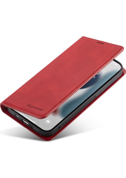 Iphone 15 Pro Max Cilt Touch Pu Pu Deri Manyetik Telefon Kılıf Telefon Kapağı Cüzdan-Kırmızı (Yurt Dışından)