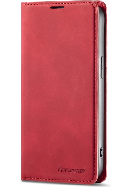 Iphone 15 Pro Max Cilt Touch Pu Pu Deri Manyetik Telefon Kılıf Telefon Kapağı Cüzdan-Kırmızı (Yurt Dışından)