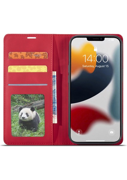 Iphone 15 Pro Max Cilt Touch Pu Pu Deri Manyetik Telefon Kılıf Telefon Kapağı Cüzdan-Kırmızı (Yurt Dışından)