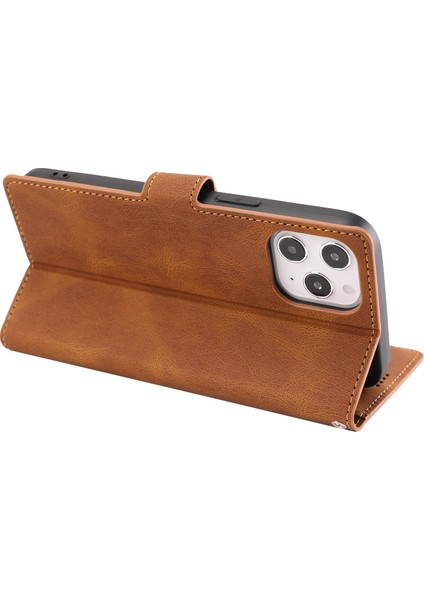 Iphone 15 Pro Dustroof Pu Deri Cep Telefon Kılıfı Manyetik Stand Cüzdan Telefon Kapağı Strap-Brown (Yurt Dışından)