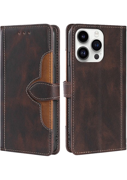 Iphone 15 Pro Max Maks Hip Hat Telefon Kapağı Pu Deri Stand Cüzdan Case-Brown (Yurt Dışından)