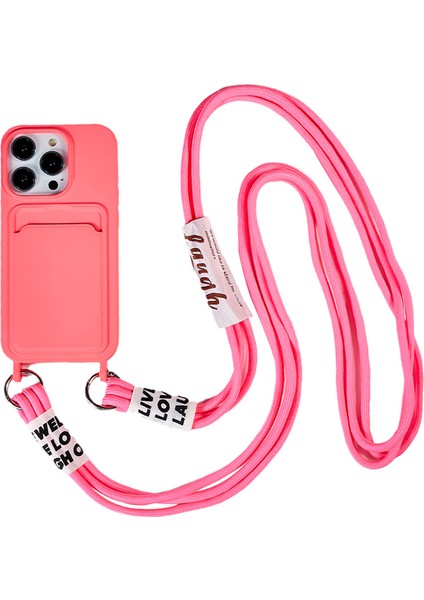 Iphone 15 Pro Yumuşak Ince Koruyucu Kılıf Sıvı Silikon Kart Tutucu Kapak Strap-Rose (Yurt Dışından)