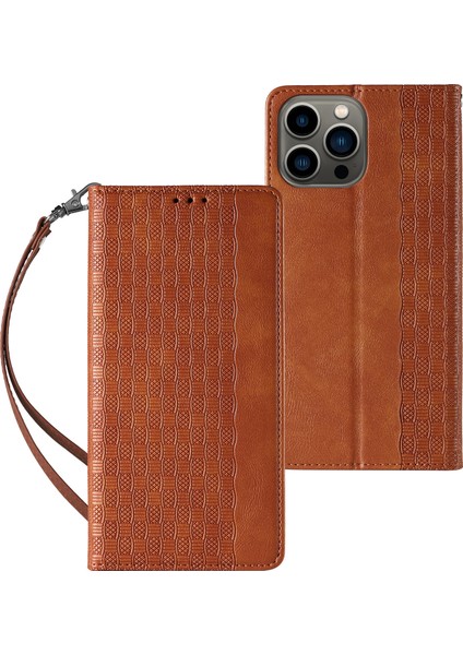 Iphone 15 Pro Max Manyetik Kapanış Için Baskalı Anti-Fall Kapak Deri Cüzdan Stand Telefon Kılıfı Strap-Brown (Yurt Dışından)
