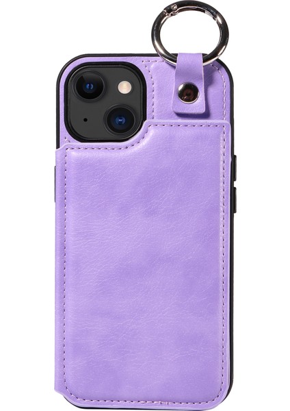 iPhone 15 Plus/14 Plus Plus Kılıf Önleme Önleyici Kart Yuvası Telefon Kılıfı Kickstand Pu+Tpu Kapak-Işık Mor (Yurt Dışından)
